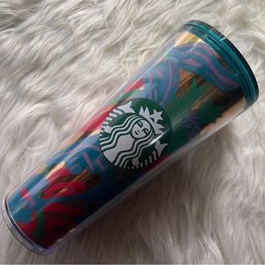 Starbucks 24oz Cold Tumbler Cup Teal Floral